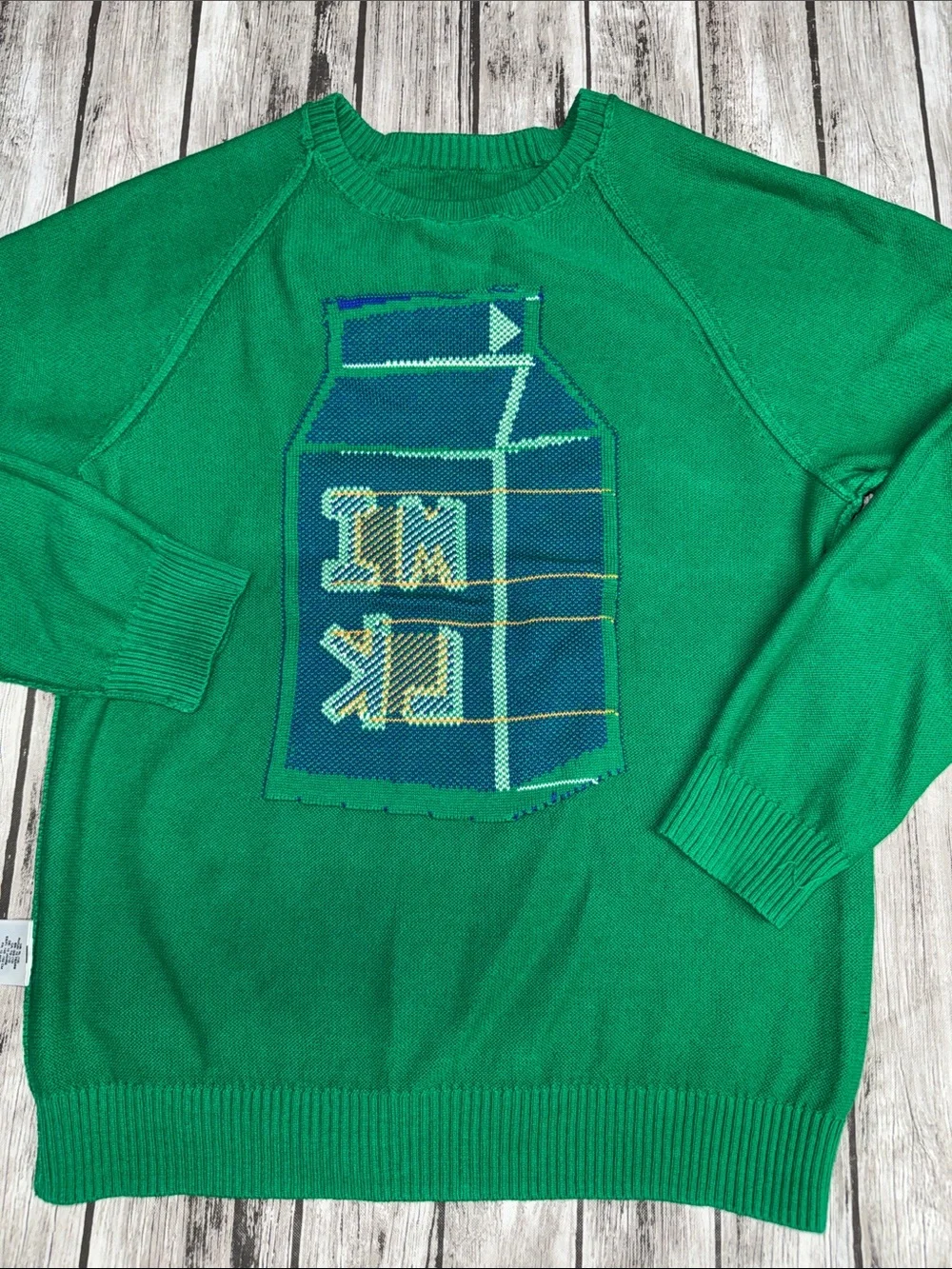Boys Green Novelty Milk Cartoon Sweater